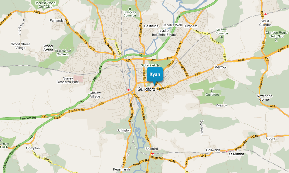 You can find us at the top of Guildford High Street, next to the Post Office, right above Moffats.